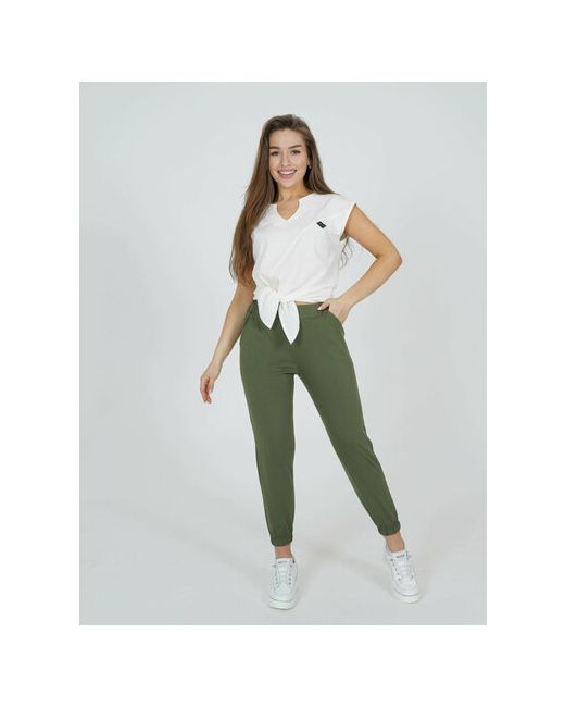 IvCapriz Костюм футболка и брюки повседневный стиль полуприлегающий силуэт карманы пояс на резинке трикотажный размер 44 зеленый белый