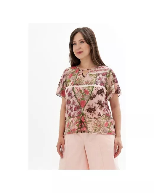 Olsi Блуза повседневный стиль полуприлегающий силуэт короткий рукав размер 54 розовый зеленый