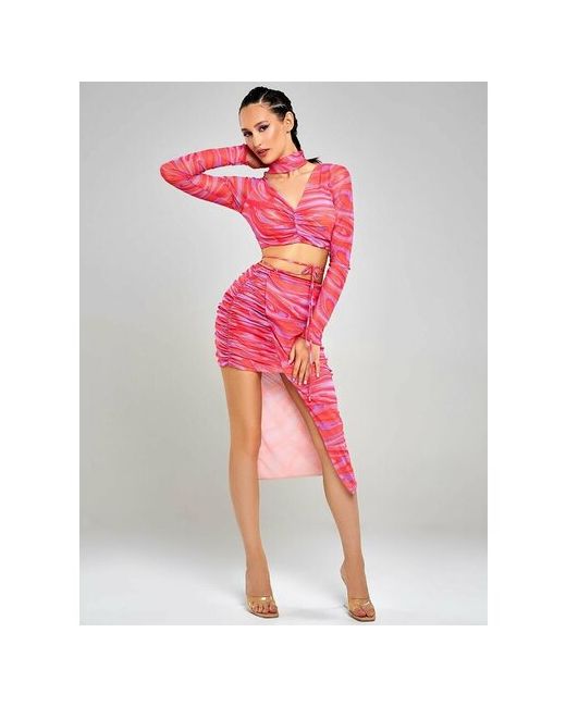 Alza Костюм топ и юбка праздничный стиль прилегающий силуэт подкладка размер 42 розовый