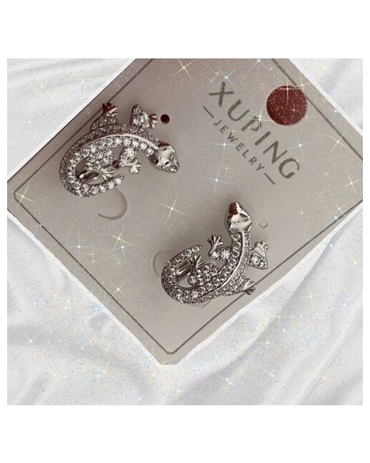Xuping Jewelry Серьги конго нержавеющая золочение фианит искусственный камень размер/диаметр 16 мм. серебряный