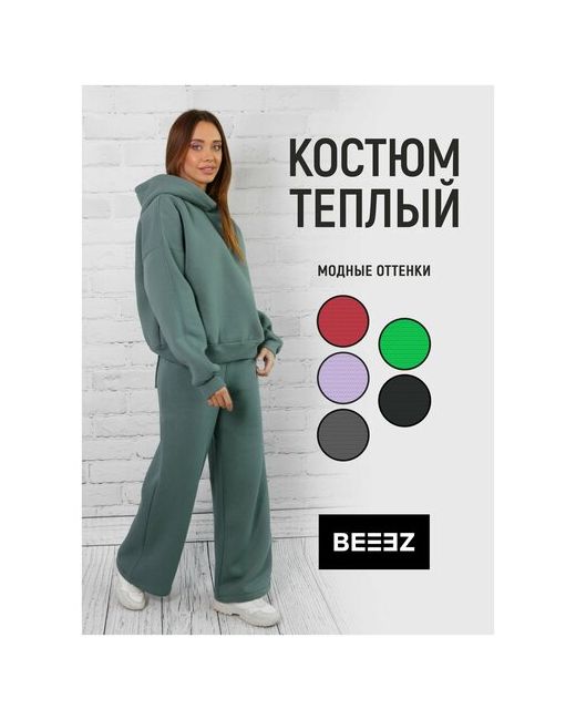 Beeez Костюм свитшот и брюки повседневный стиль свободный силуэт размер M-L зеленый