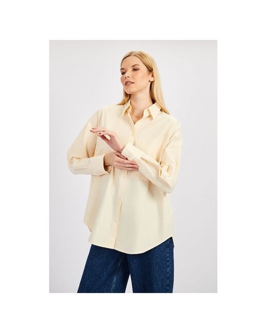 Baon Блуза повседневный стиль прямой силуэт длинный рукав карманы манжеты однотонная размер 48