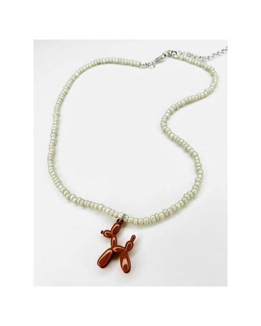AcFox Бижутерия украшение на шею. Ожерелье из бисера с подвеской шарик собака. Бежевые бусы коричневой воздушный собака