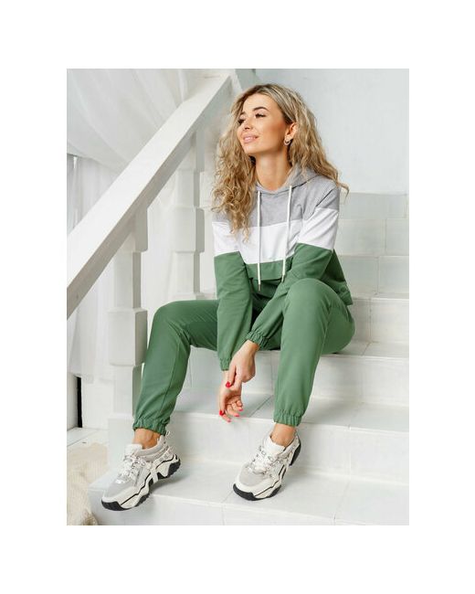 Nsd-Style Костюм толстовка и брюки спортивный стиль полуприлегающий силуэт капюшон карманы размер 44 зеленый