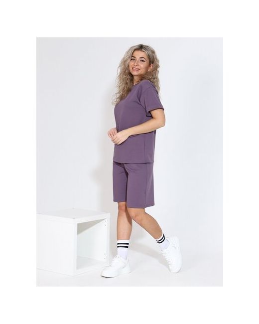 Лиза Костюм футболка и шорты повседневный стиль свободный силуэт размер 44 фиолетовый
