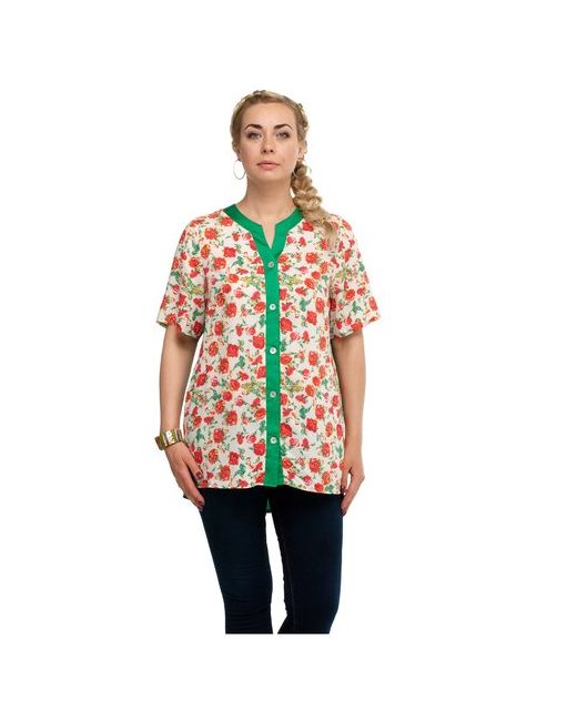 Olsi Блуза повседневный стиль полуприлегающий силуэт короткий рукав флористический принт размер 52