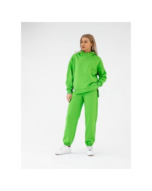 Goji Костюм худи и брюки повседневный стиль полуприлегающий силуэт капюшон карманы пояс на резинке утепленный манжеты размер S зеленый