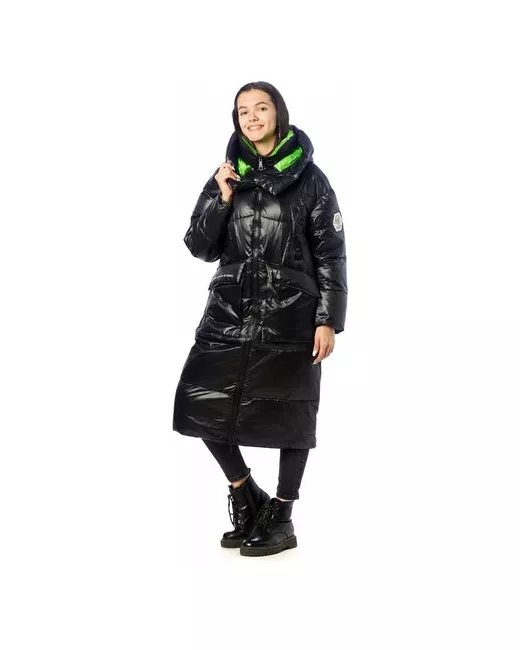 Evacana Куртка зимняя удлиненная карманы регулируемый капюшон манжеты размер 48 зеленый черный