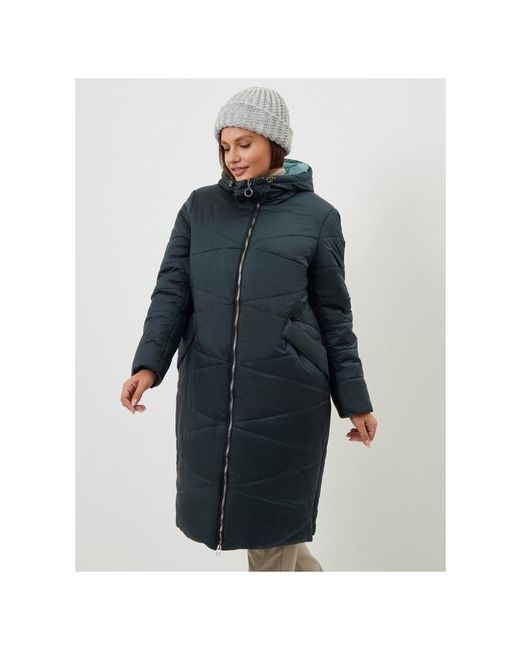 Neliy Vincere Куртка демисезон/зима удлиненная силуэт прямой утепленная стеганая несъемный капюшон карманы ветрозащитная размер 54