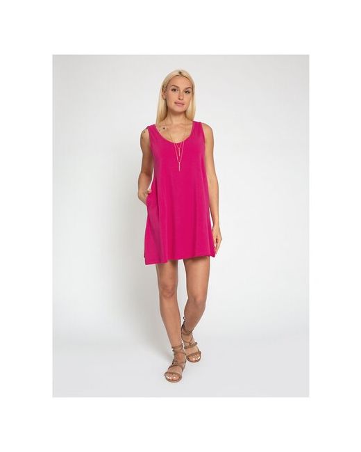 Lunarable Платье хлопок повседневное свободный силуэт мини карманы размер 48 L розовый