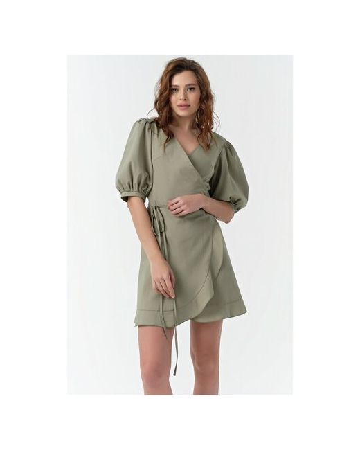Fly Платье с запахом хлопок повседневное прилегающее мини размер 44 зеленый