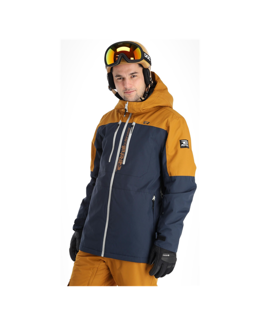 Rehall Куртка средней длины силуэт прямой герметичные швы регулируемые манжеты вентиляция карманы несъемный капюшон водонепроницаемая размер XL горчичный