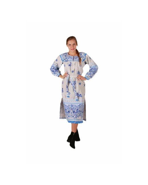 Русский Сарафан Платье хлопок прямой силуэт миди размер 44-46 синий
