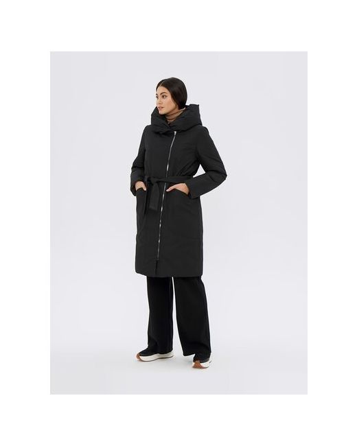 DIXI CoAT Куртка демисезон/зима удлиненная силуэт прямой капюшон пояс/ремень карманы размер 38