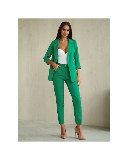 Dazzle Style Костюм жакет и брюки классический стиль полуприлегающий силуэт размер 42 зеленый