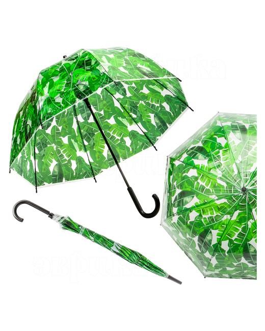 ЭВРИКА подарки и удивительные вещи Зонт-трость полуавтомат купол 80 см. 8 спиц прозрачный зеленый