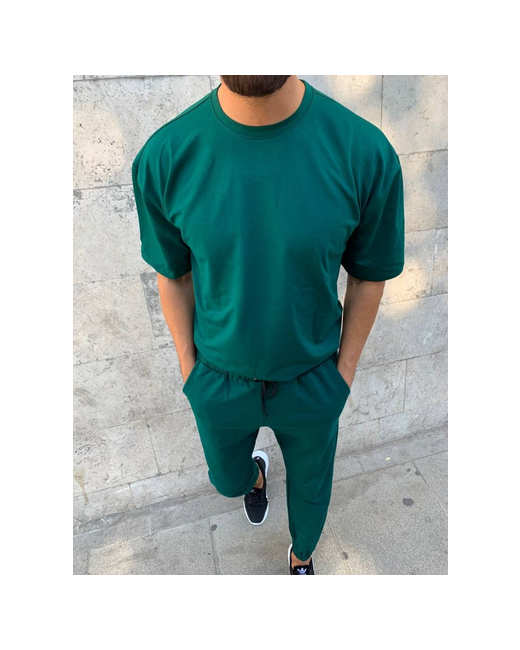 MAD Man Костюм футболка и брюки повседневный стиль свободный силуэт карманы размер 50 зеленый