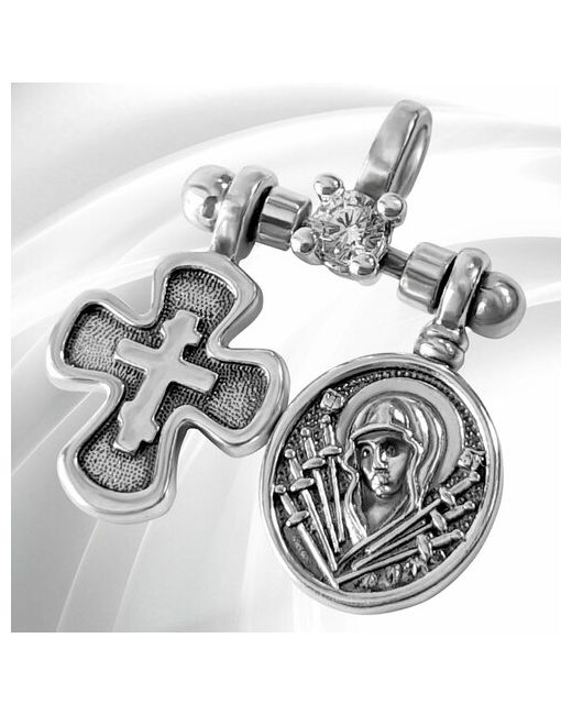 Vitacredo Подвеска серебряная православная ювелирная с крестиком Семистрельная Икона и Крестик ручная работа
