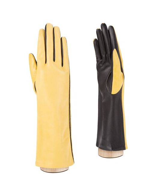 Eleganzza Перчатки демисезонные натуральная кожа подкладка размер 6.5 черный желтый