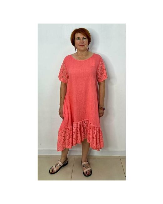 Made in Ital Платье-майка лен свободный силуэт миди шлейф размер 50-54