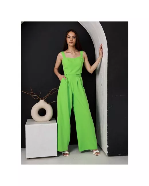 Mn Костюм топ и брюки повседневный стиль свободный силуэт размер 44 зеленый