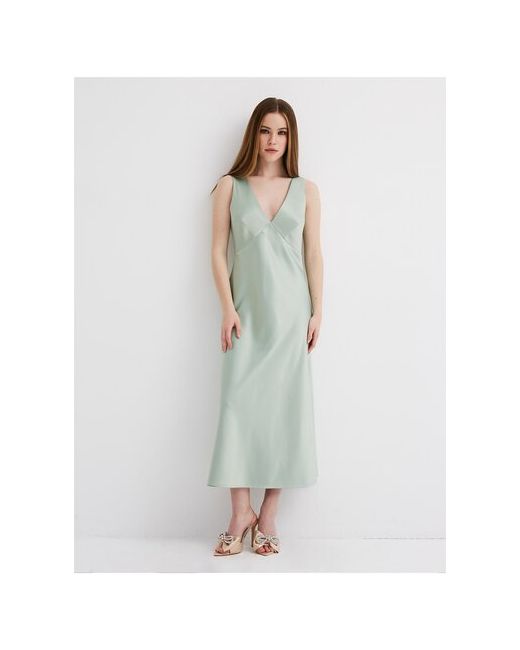 Yulia'Sway Платье-комбинация атлас полуприлегающее миди размер XXL зеленый