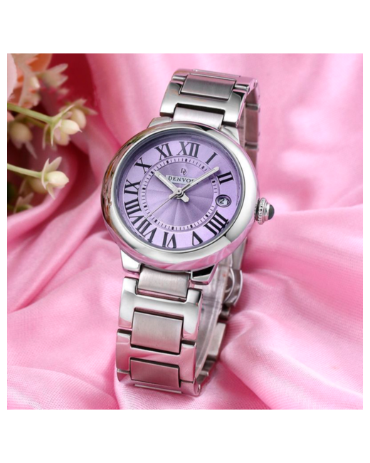 Denvosi Наручные часы кварцевые с датой и защитой от влаги фиолетовый серебряный