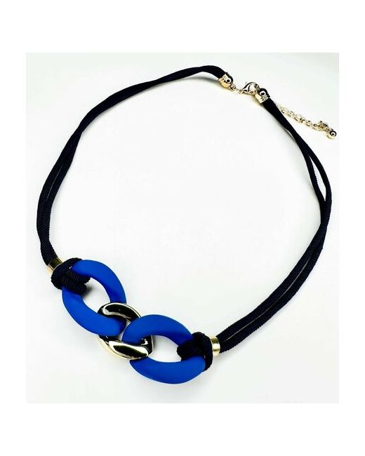 AcFox Бижутерия вечернее украшение на шею ожерелье шнурке со вставкой звено цепи синнее с золотым