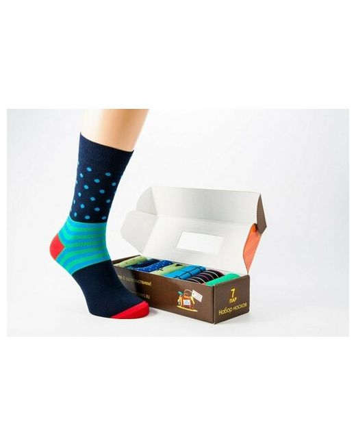 Годовой запас носков носки 7 пар классические на 23 февраля фантазийные Новый год подарочная упаковка размер 25 39-41 зеленый синий