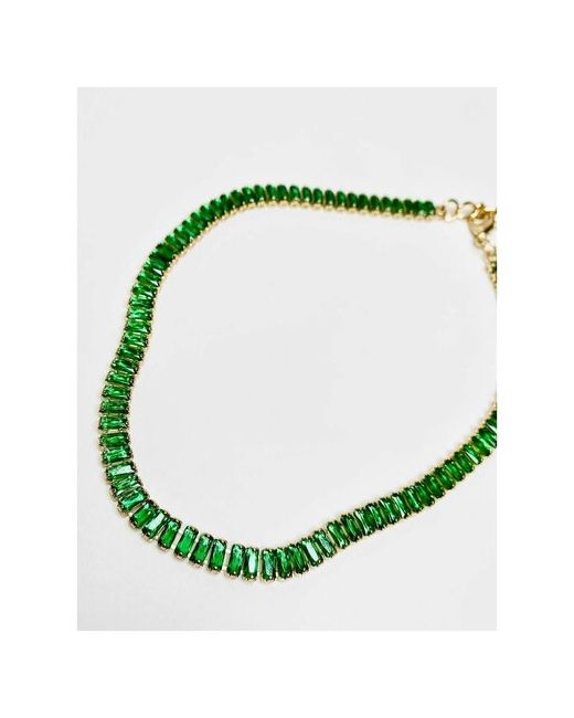 AcFox Чокер на шею сияющий с камнями цирконий ожерелье большими сияющими большие широкие камни золотой зелеными изумрудными