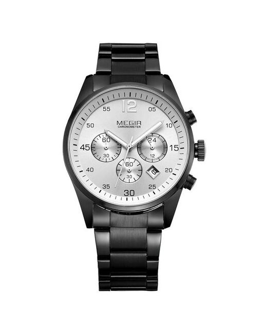 Megir Наручные часы Часы наручные кварцевые с хронографом влагостойкие серебряный черный
