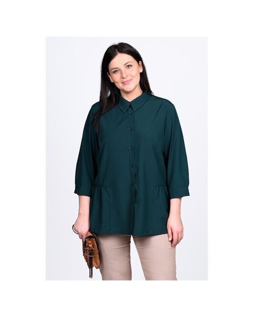 Svesta Блуза повседневный стиль прямой силуэт укороченный рукав однотонная размер 54 зеленый