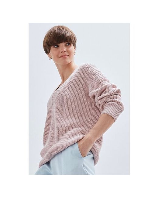 bonny wool Пуловер длинный рукав оверсайз крупная вязка без карманов вязаный размер M/L розовый