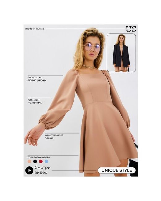 UNIQUE Style Платье с запахом креп прилегающее мини размер 42