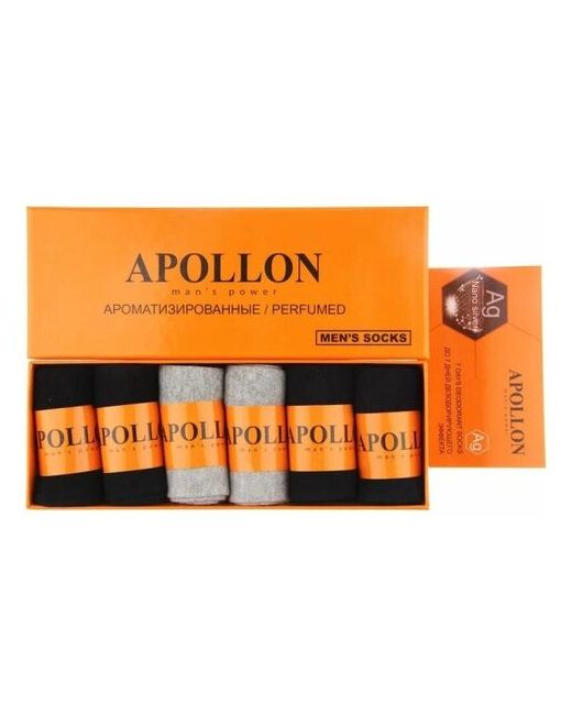 Apollon носки 6 пар классические на 23 февраля Новый год быстросохнущие ароматизированные подарочная упаковка нескользящие размер 41-46 черный