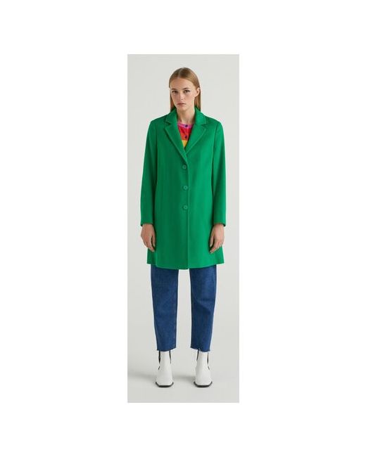 United Colors Of Benetton Пальто демисезонное шерсть силуэт полуприлегающий средней длины размер 46 зеленый