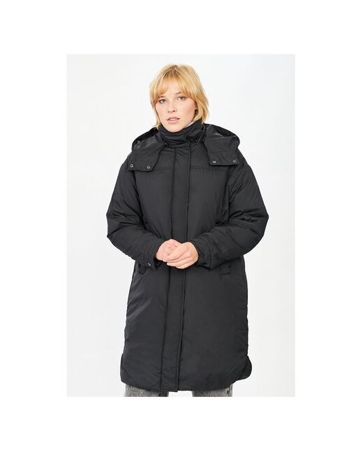 Baon Куртка демисезон/зима средней длины силуэт прямой карманы капюшон манжеты съемный размер 52 черный