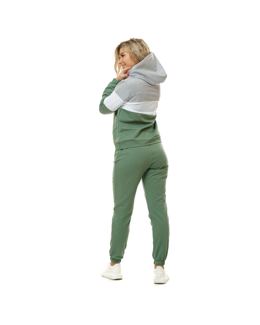 Nsd-Style Костюм толстовка и брюки спортивный стиль полуприлегающий силуэт капюшон карманы размер 52 зеленый