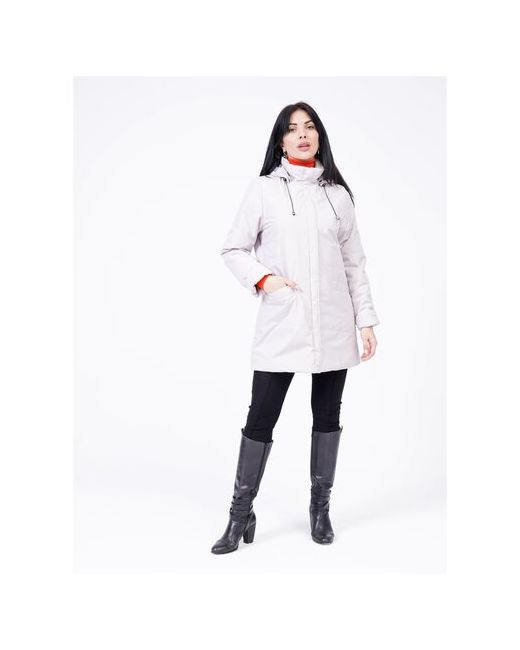 Maritta Куртка демисезонная средней длины силуэт прямой съемный капюшон ветрозащитная внутренний карман размер 3848RU