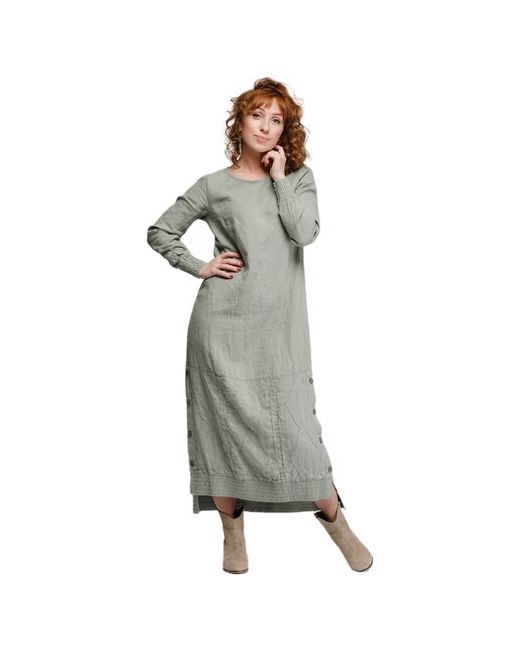 Kayros Платье лен прямой силуэт макси размер 48-50 зеленый