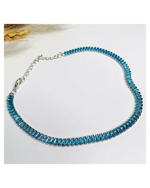 AcFox Чокер на шею сияющий с камнями цирконий ожерелье большими сияющими большие широкие камни голубыми