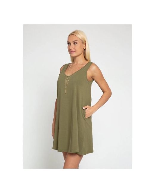 Lunarable Платье хлопок повседневное свободный силуэт мини карманы размер 42 XS зеленый