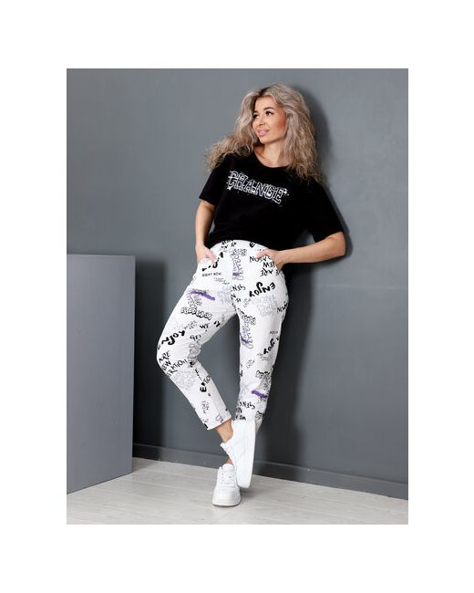 IvCapriz Костюм футболка и брюки повседневный стиль прямой силуэт трикотажный карманы размер 48 мультиколор
