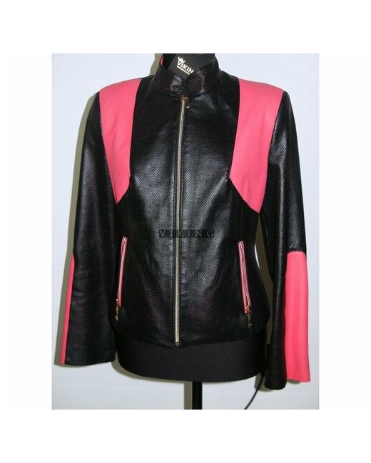 ИП Паршков Е.В. Кожаная куртка демисезон/лето укороченная силуэт прилегающий однобортная карманы размер 44 розовый черный