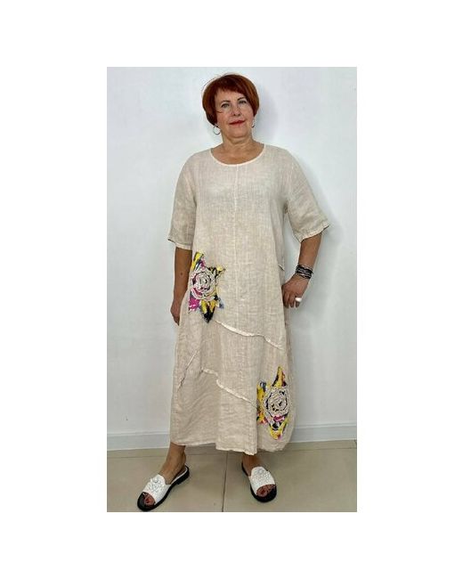 Made in Ital Платье-тюльпан лен свободный силуэт макси карманы размер 52-56