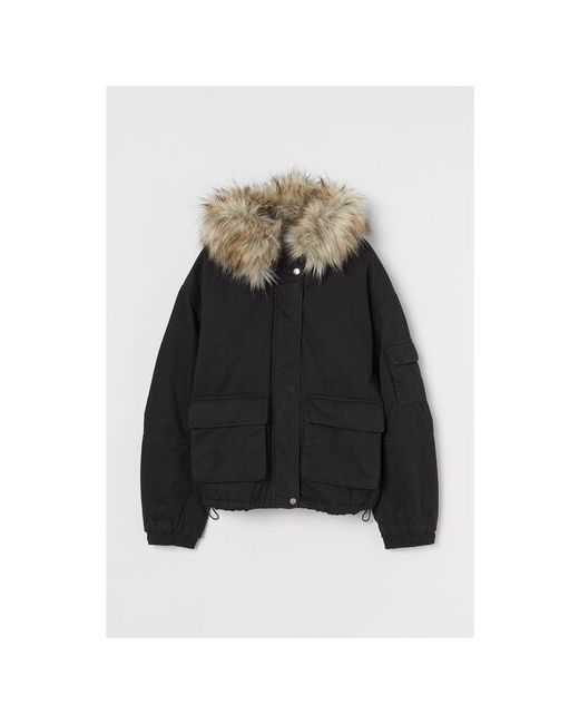 H & M Парка демисезон/зима средней длины силуэт прямой капюшон карманы съемный мех манжеты размер L