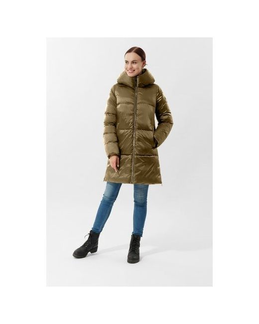 Madzerini Куртка демисезон/зима средней длины капюшон размер 46 зеленый