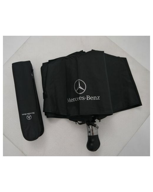 Mercedes Benz Зонт автомат 3 сложения купол 100 см. 9 спиц ручка натуральная кожа чехол в комплекте