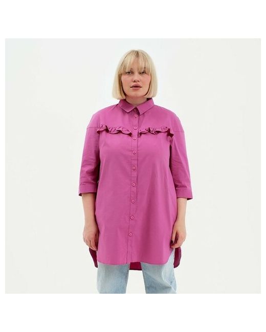 Mist Рубашка повседневный стиль свободный силуэт укороченный рукав карманы однотонная размер 58 розовый