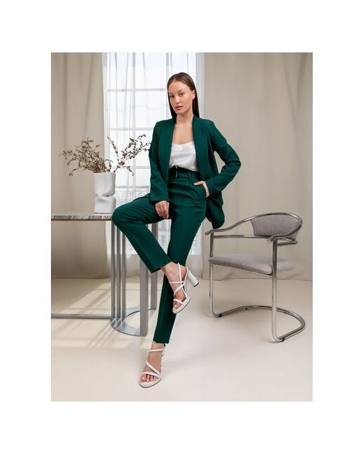 AnyMalls Костюм жакет и брюки классический стиль свободный силуэт карманы пояс/ремень подкладка размер 44 зеленый